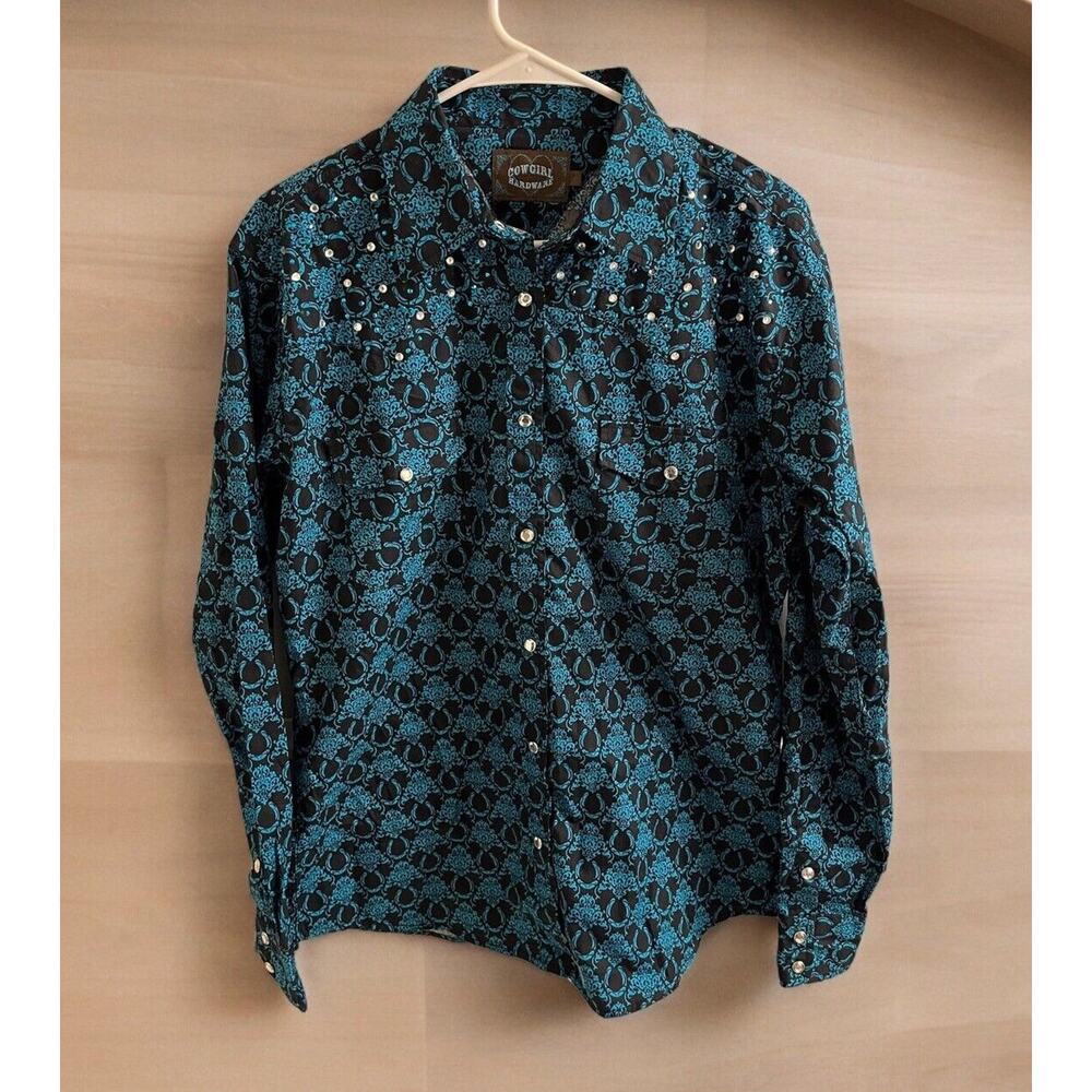 Cowgirl Hardware Western Shirt Sz XL Paisley‎ Horseshoe Embellished 100% Cotton